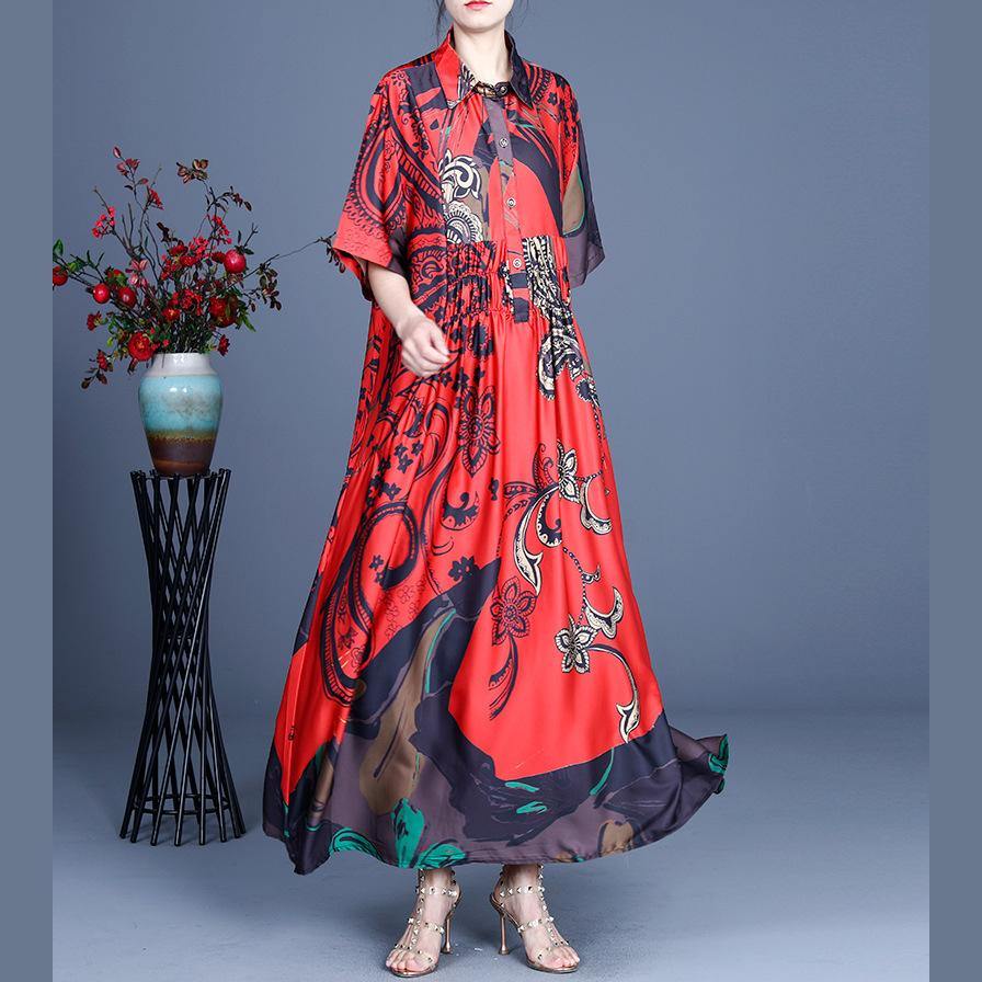 Paisley Print Collared Smocked Waist Short Sleeve Maxi Dress
