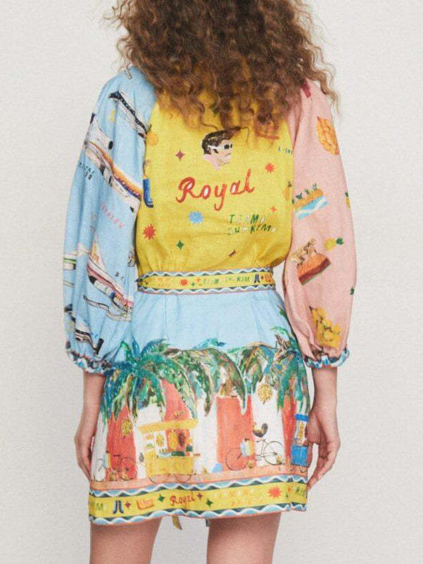 Satin Floral Print Shirt Mini Dress - View 2