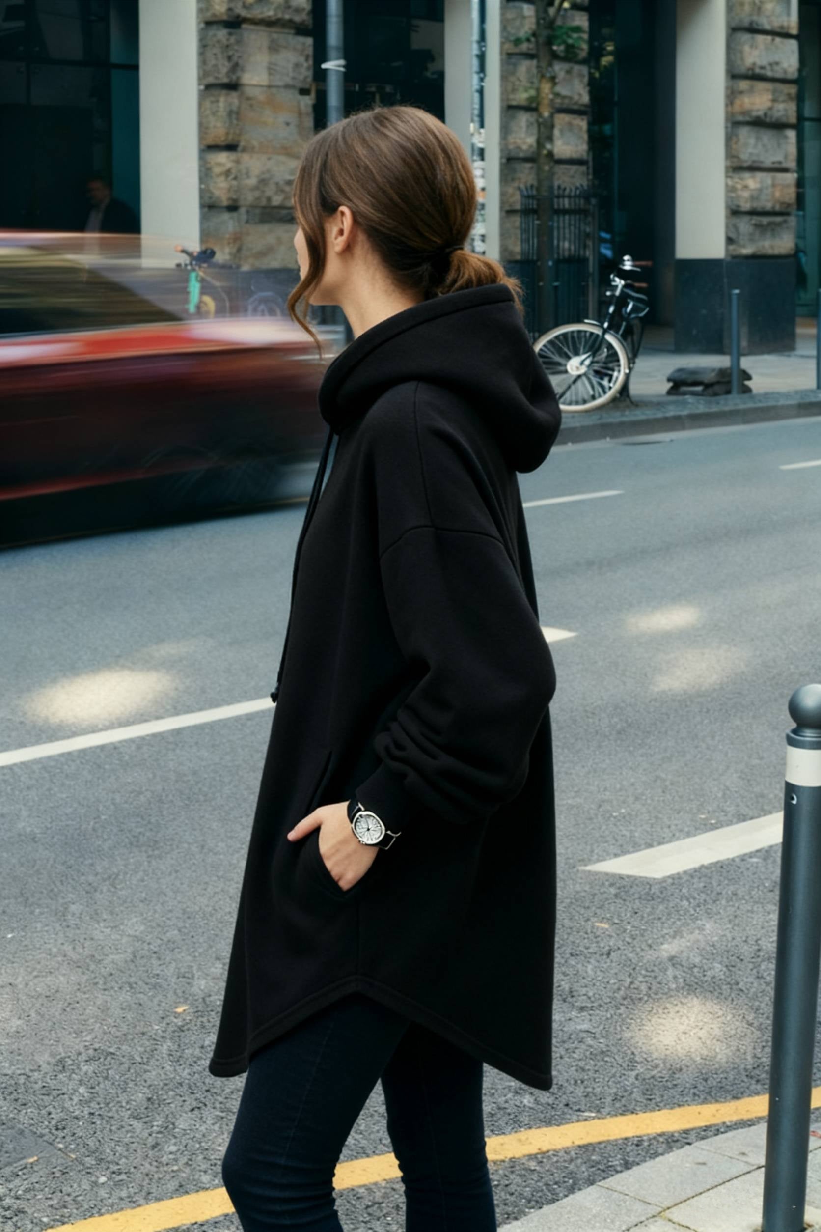 Pullover Loose Hoodie Casual Drawstring Oversized Women's Long Solid Sweatshirt Autumn Arm Streetwear