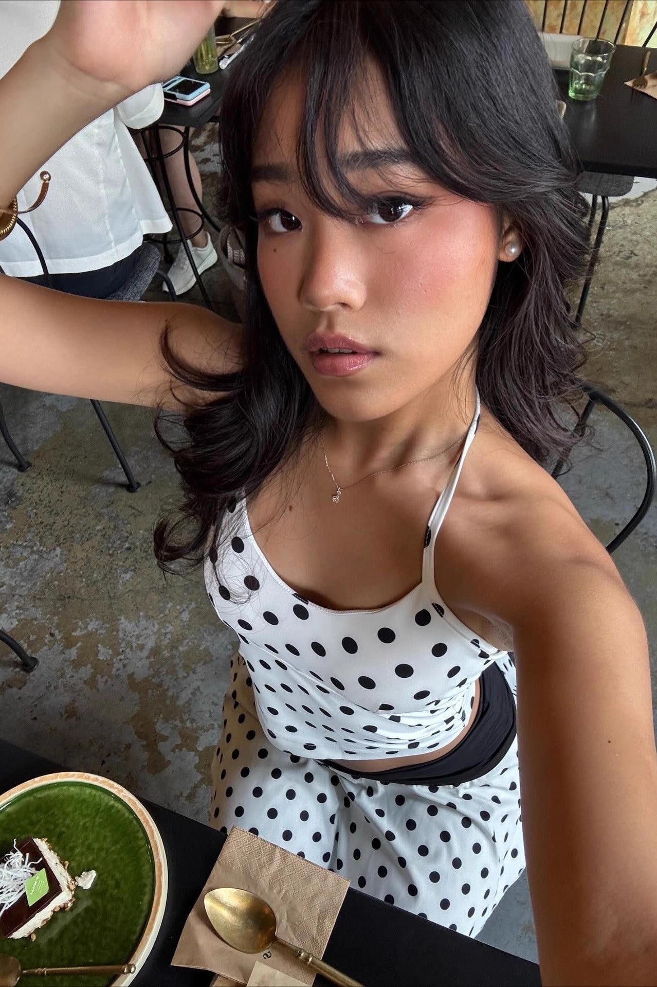 Halter Polka Dot Crop Skirt Two Pieces Set