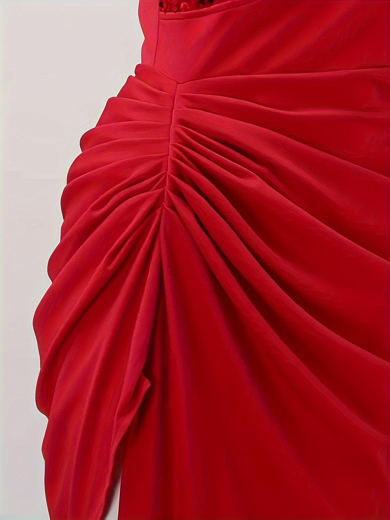 One Shoulder Sequin Panel Ruched Wrap Tulip Hem Cocktail Midi Dress