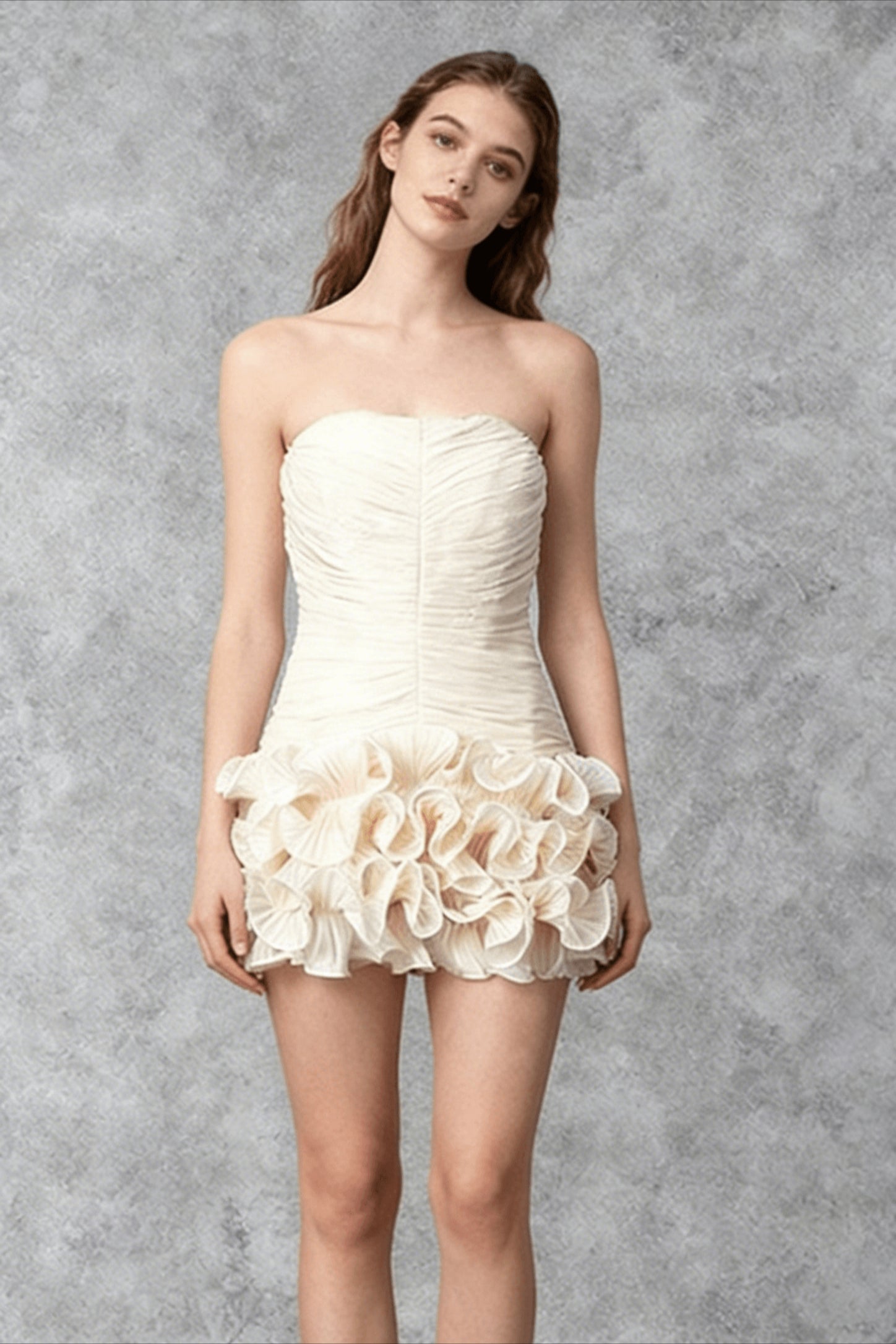 Tube Top Floral Applique Reception Dress