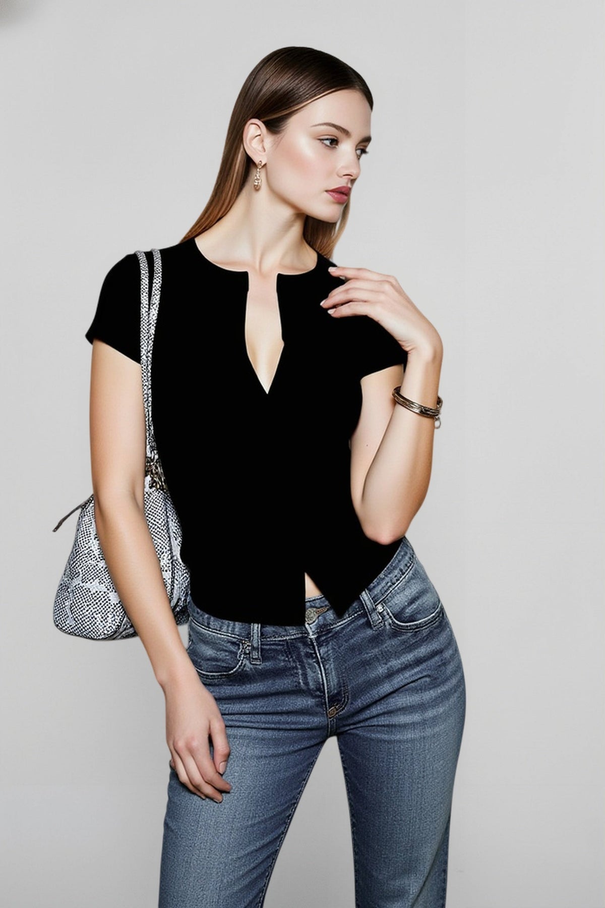 Crew Neck Cap Sleeve Button Front Ribbed Knit Slim Fit Top 3