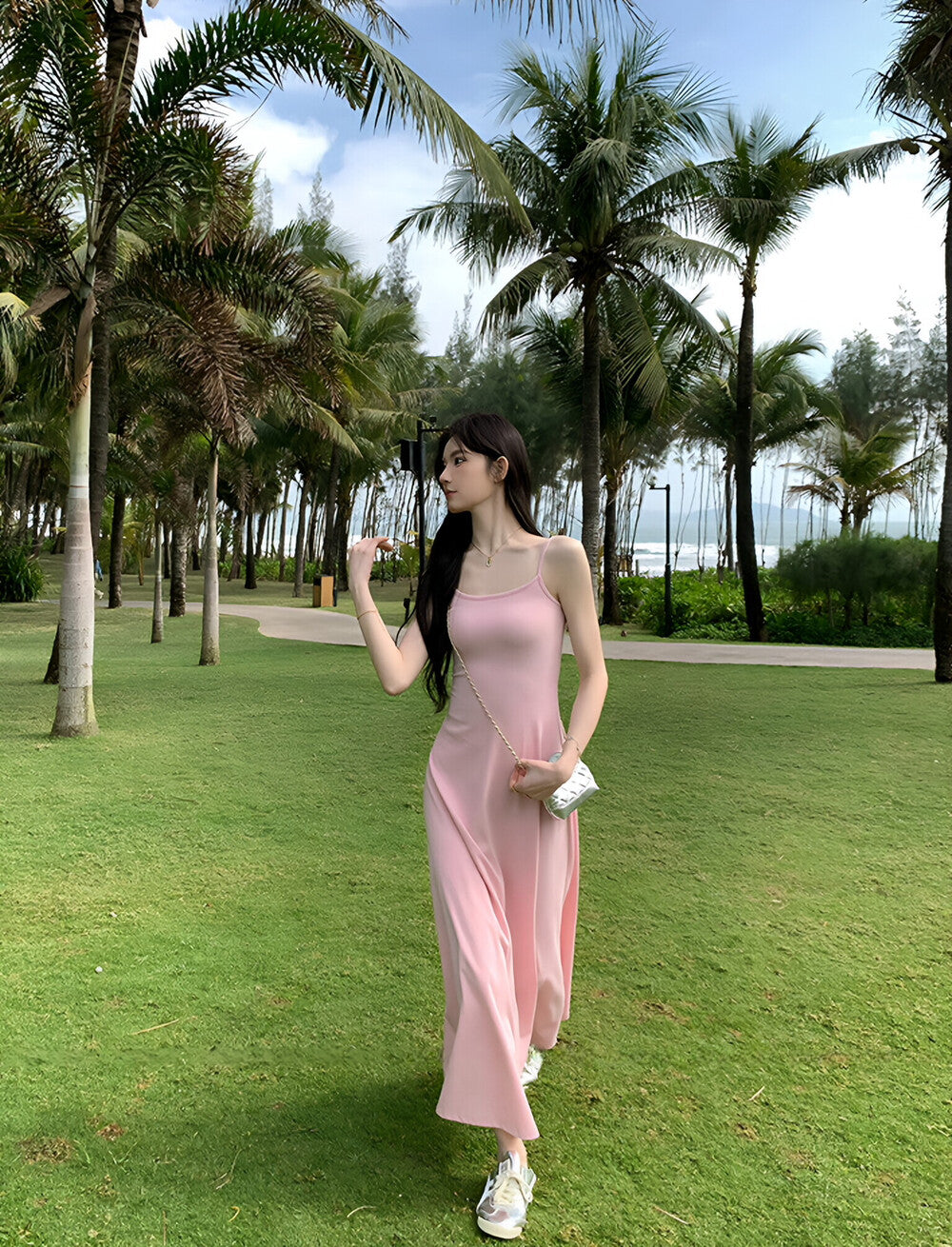 Spaghetti Strap Bodycon Slip Maxi Dress 36