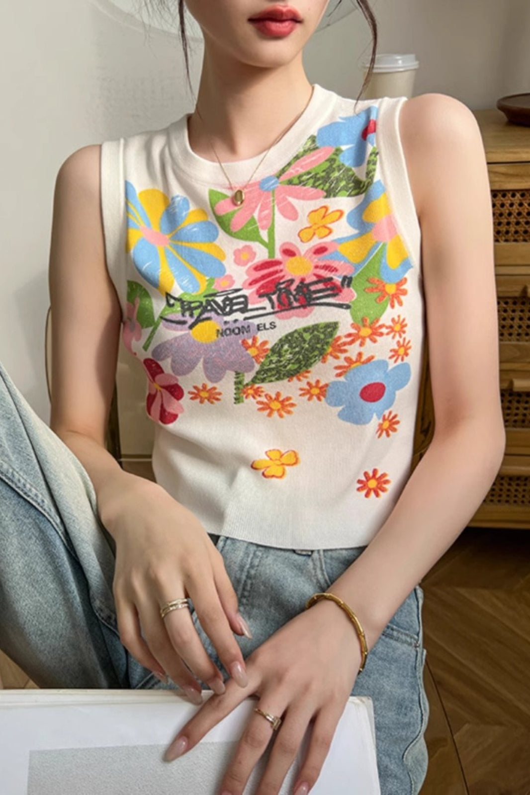 Graffiti Print Sleeveless Tank Top