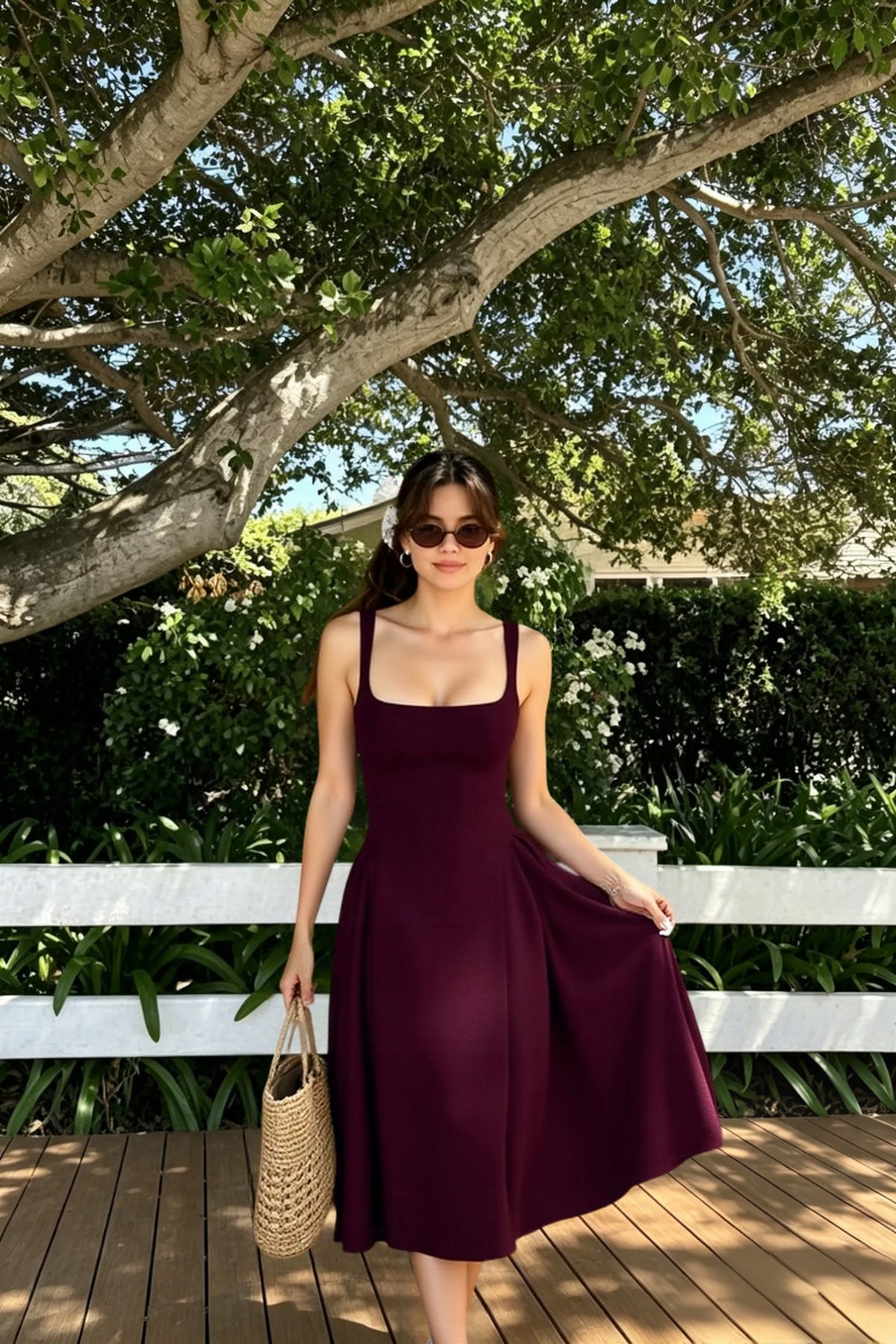 Square Neck Sleeveless Fit and Flare Midi Dress 4
