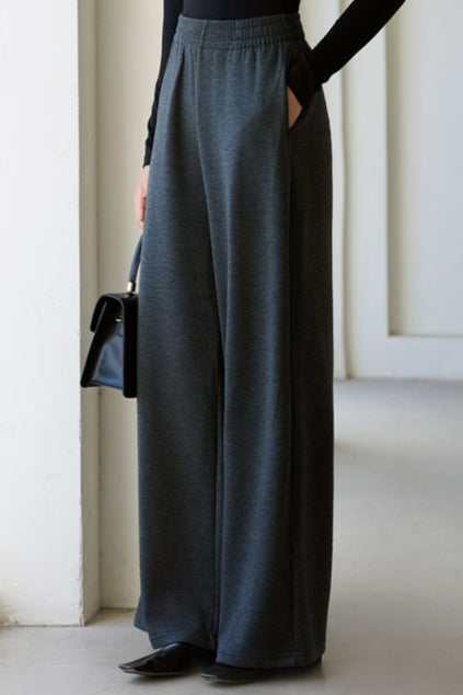 Elastic High Waist Side Pocket Wide Leg Knit Pants