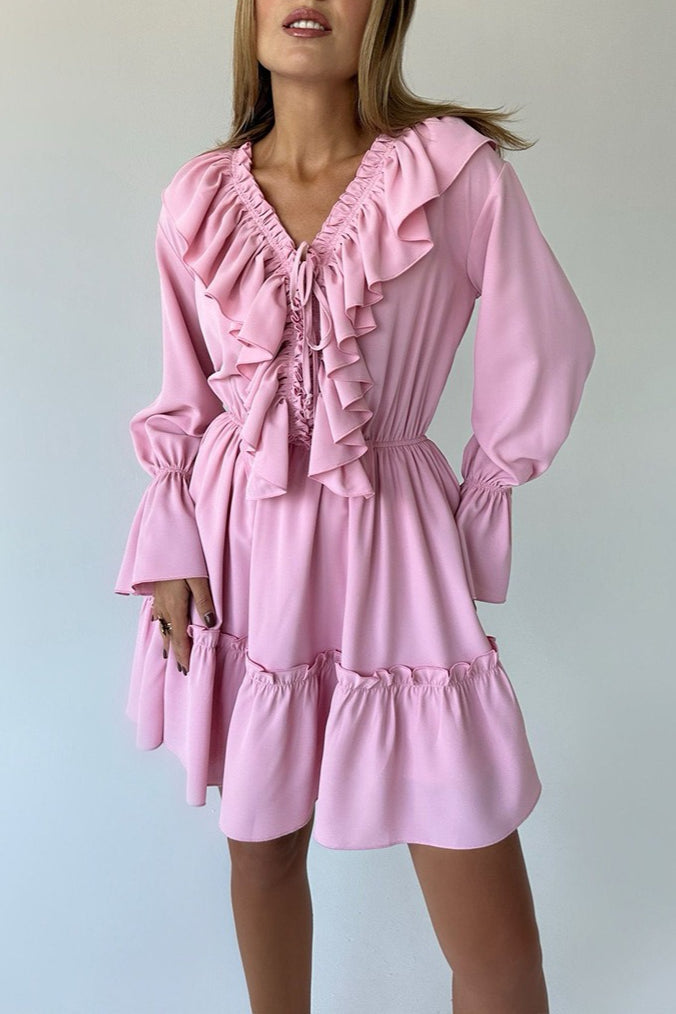 Chiffon V Neck Flared Sleeve Mini Dress - View 10