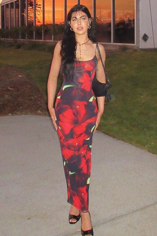 Slim Fit U-Neck Patterned Floral Dress
