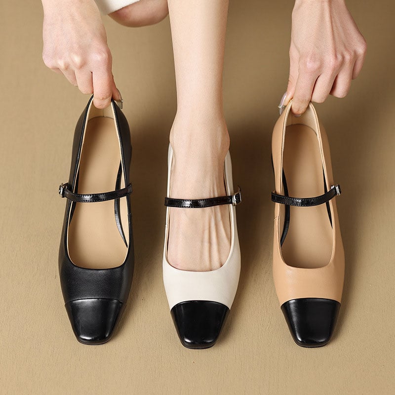 Danette Square Toe Block Heels Mary Jane Shoes