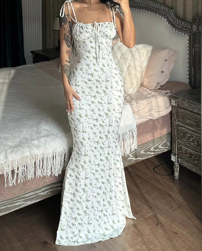 Sleeveless Lace Up Backless Floral Dress 2