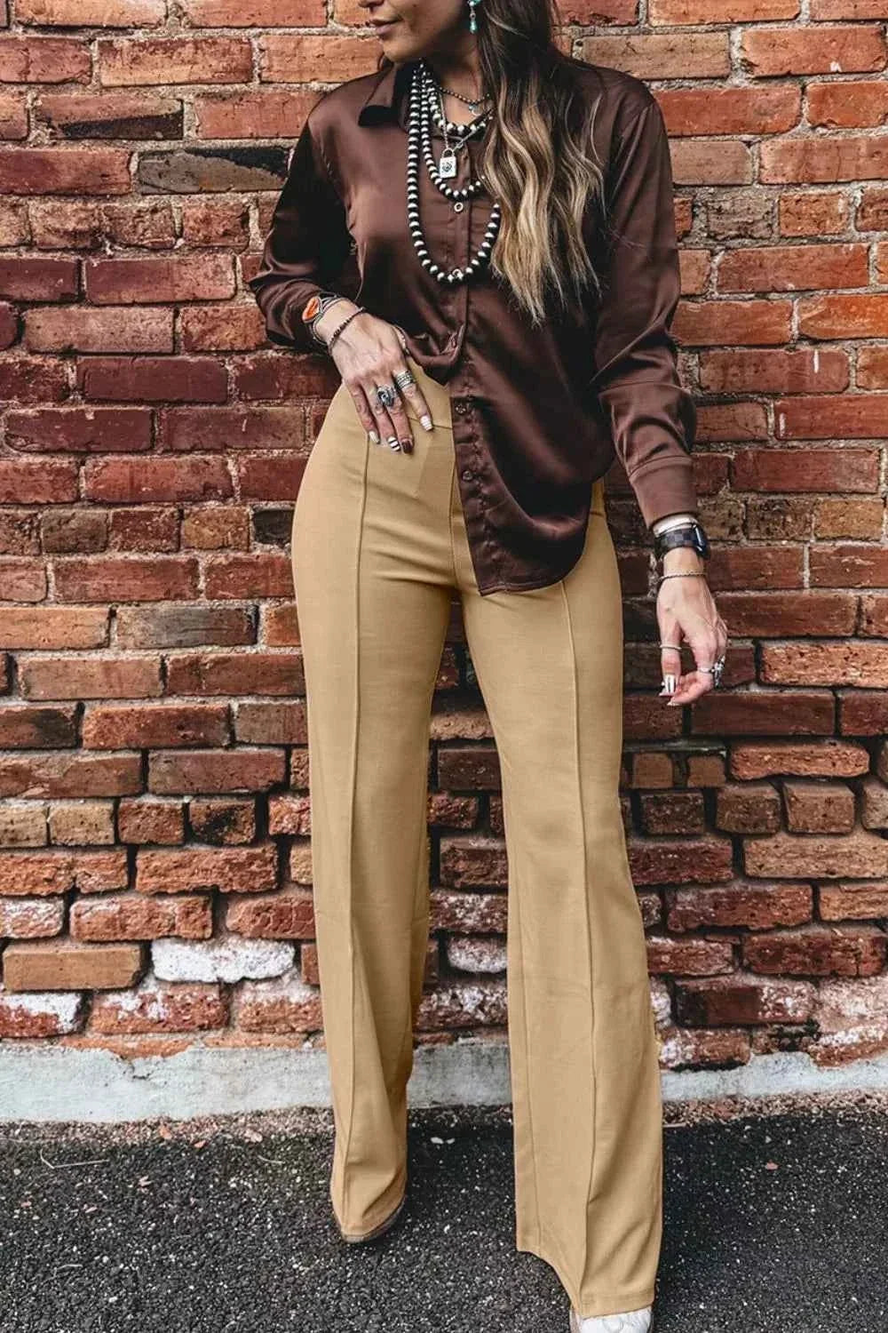 High Waist Full Length Regular Fit Pants