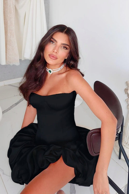 Strapless Ruched A-Line Silk Dress
