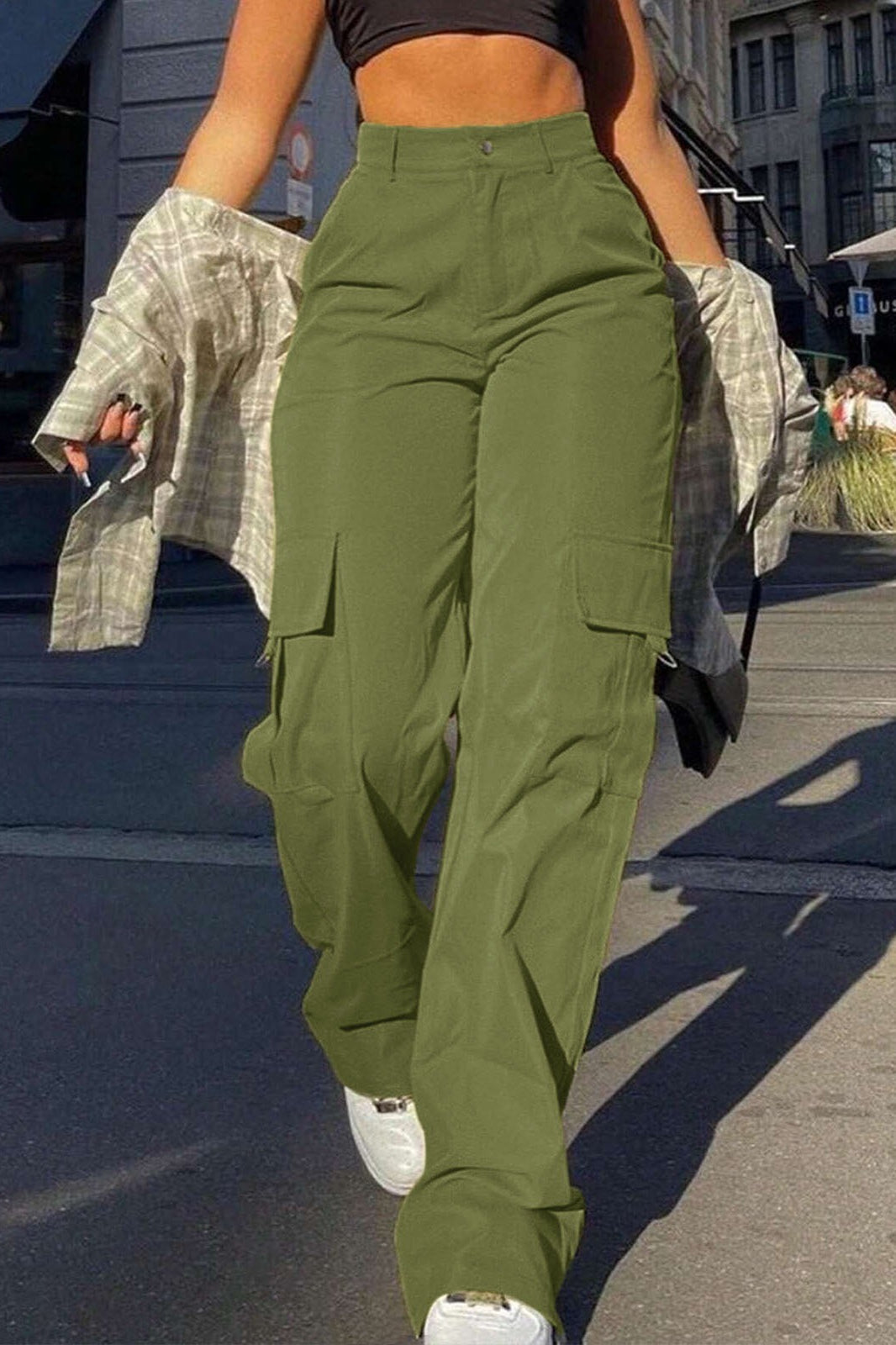 High Waist Flap Pocket Straight Leg Cargo Pants