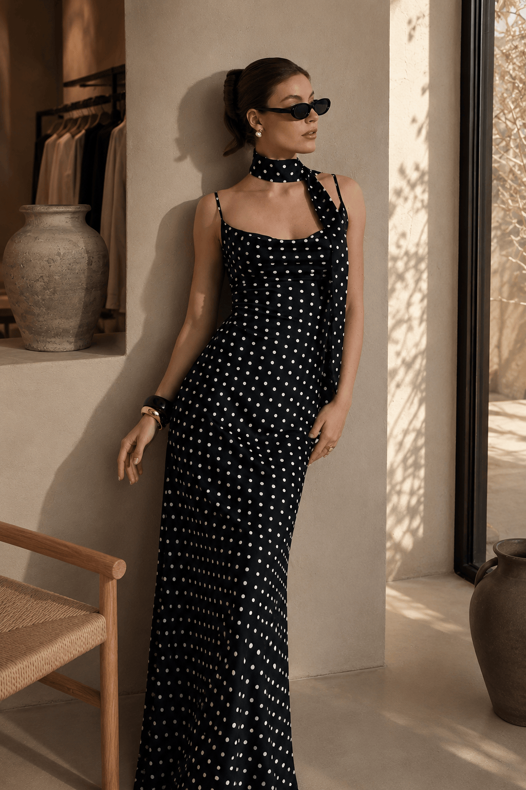 Spot Print Wrap Strap Mermaid Slip Dress