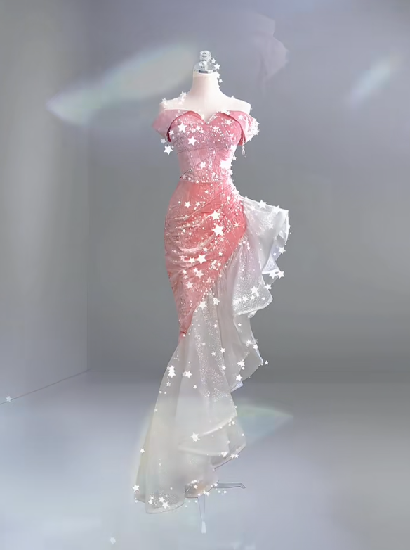 Off The Shoulder Pink Long Prom Dress Evening Party Dress