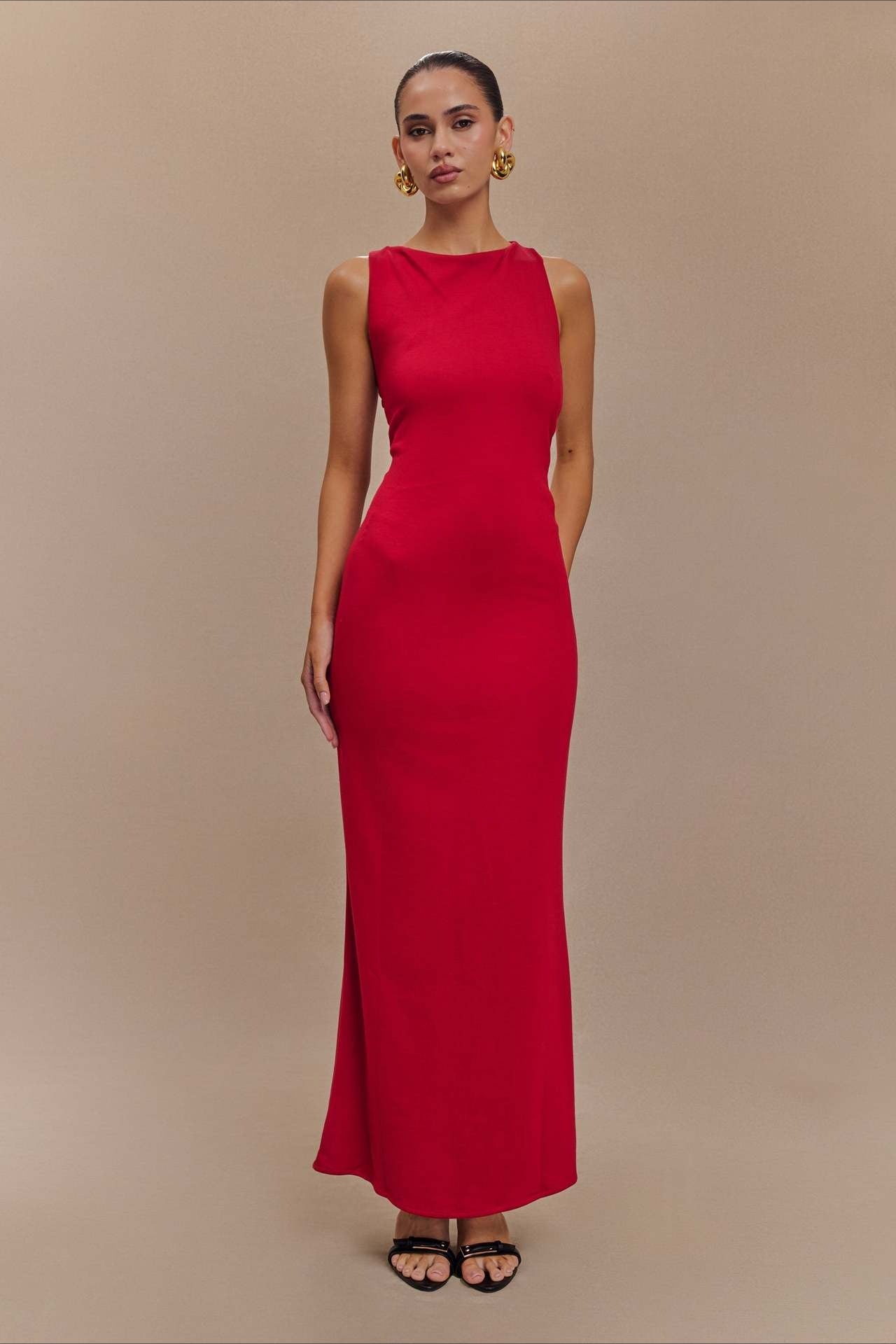 Cross-Tie Low-Back Maxi Party Dress