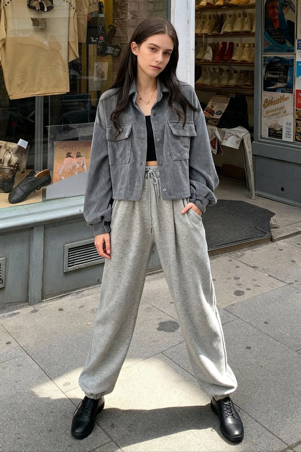 Corduroy Collared Flap Pocket Button Front Cropped Jacket 5