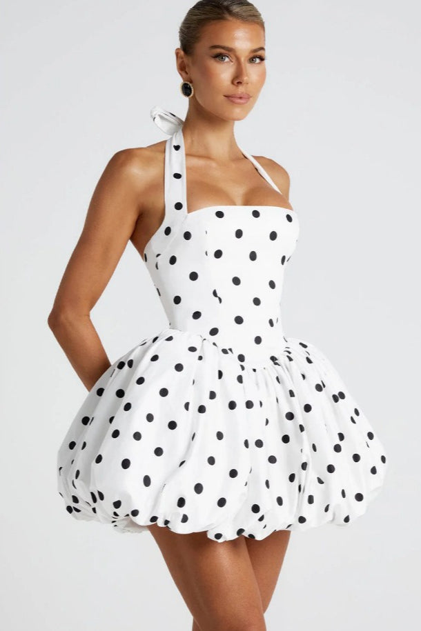 Halter Neck Backless Corset Bubble Hem Mini Dress