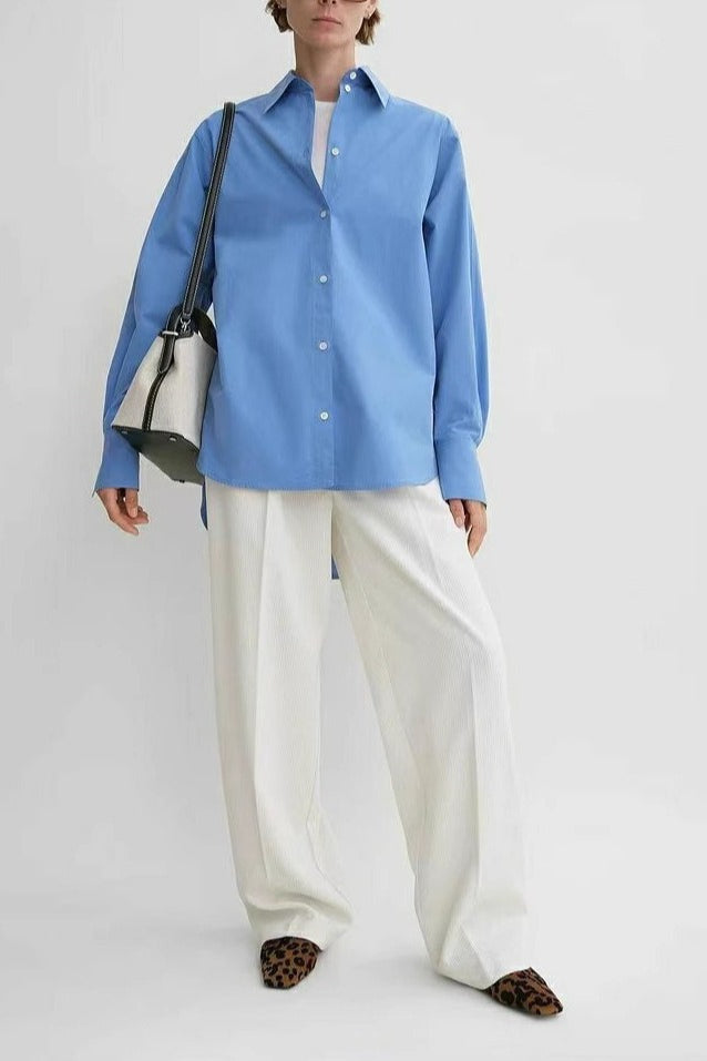 Structured Cotton Oversized Relaxed Long Sleeve Top