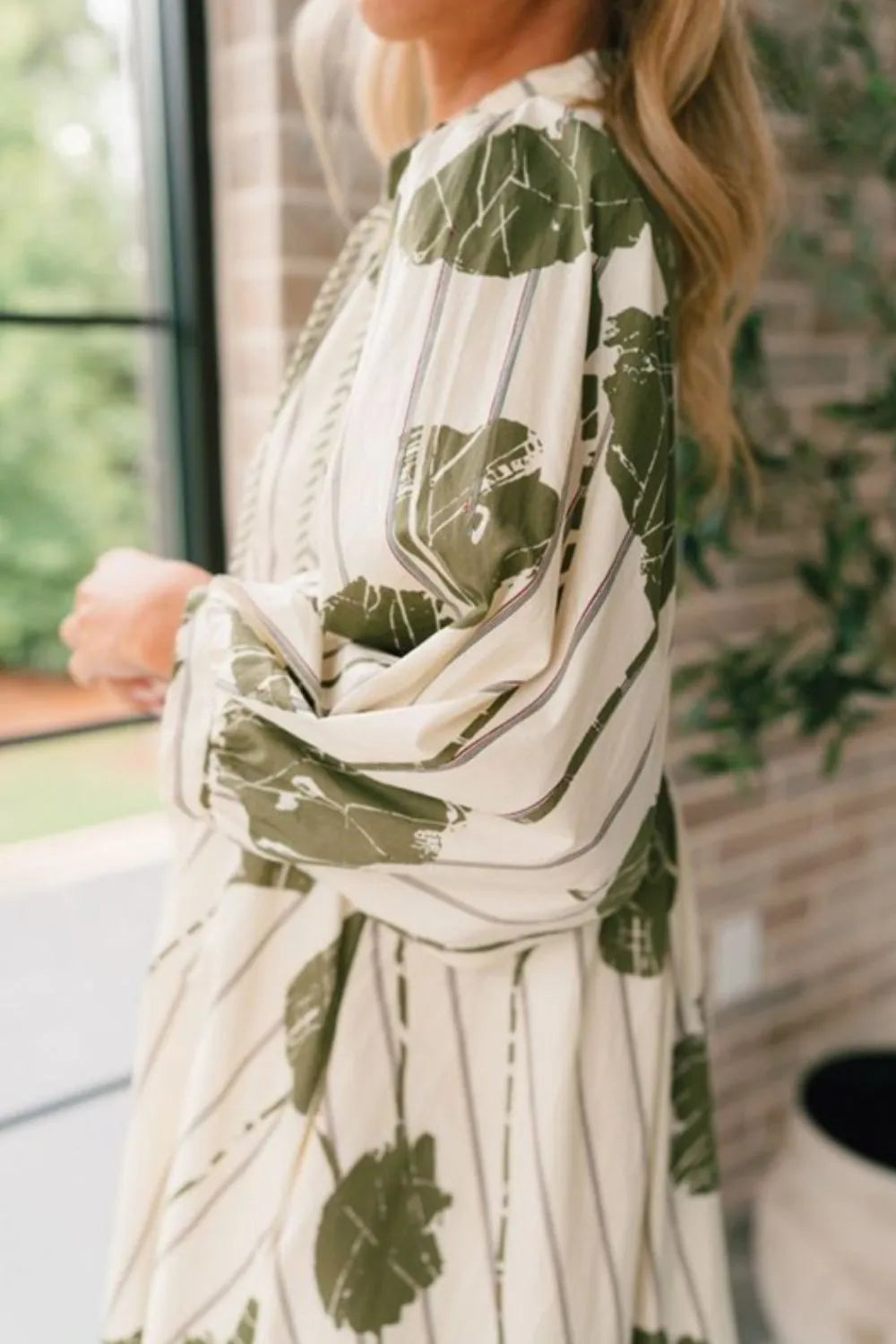 Striped Floral Print Tie Neck Balloon Sleeve Babydoll Mini Dress 3