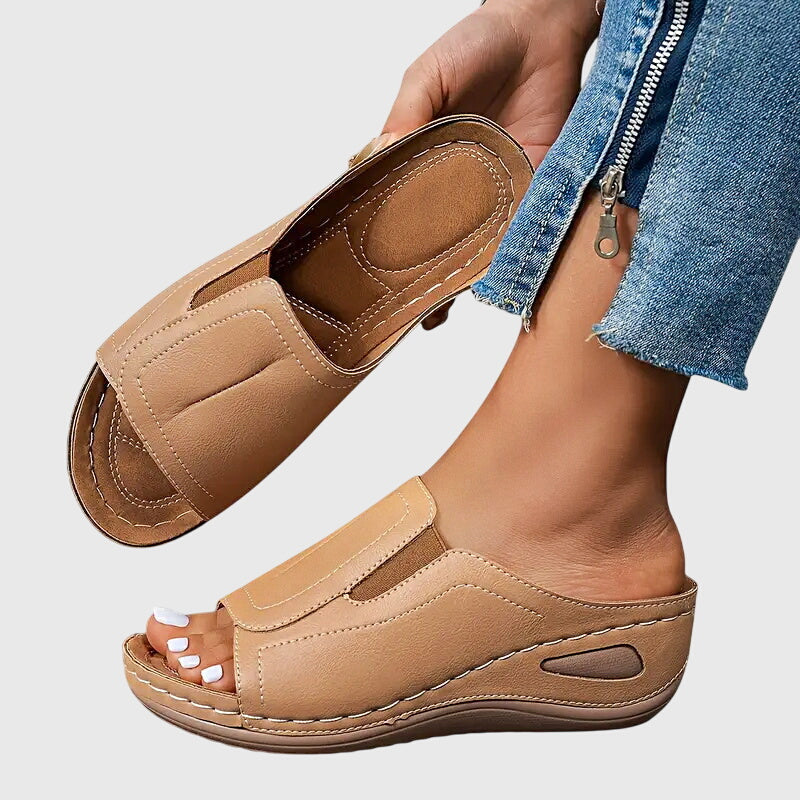 Open Toe Slip On Wedge Sandals