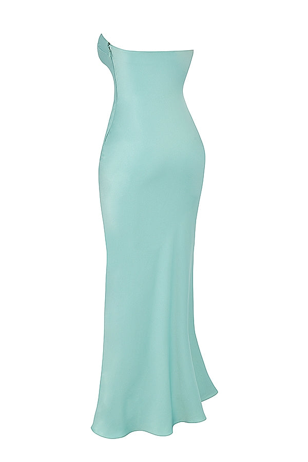 Satin Strapless Bodycon Column Maxi Dress 17