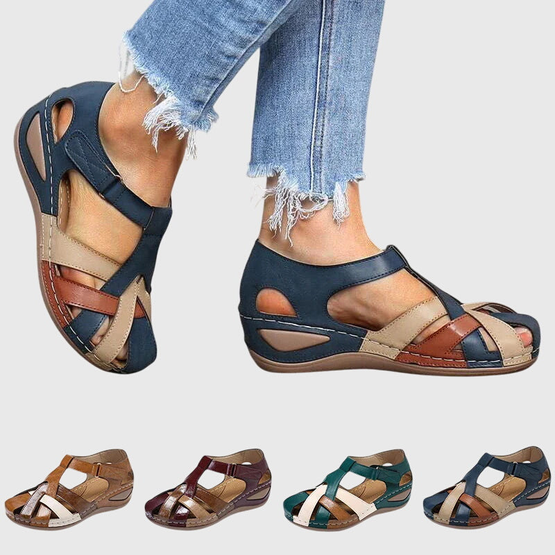Closed Toe Cross Strap Hook and Loop Wedge Sandals