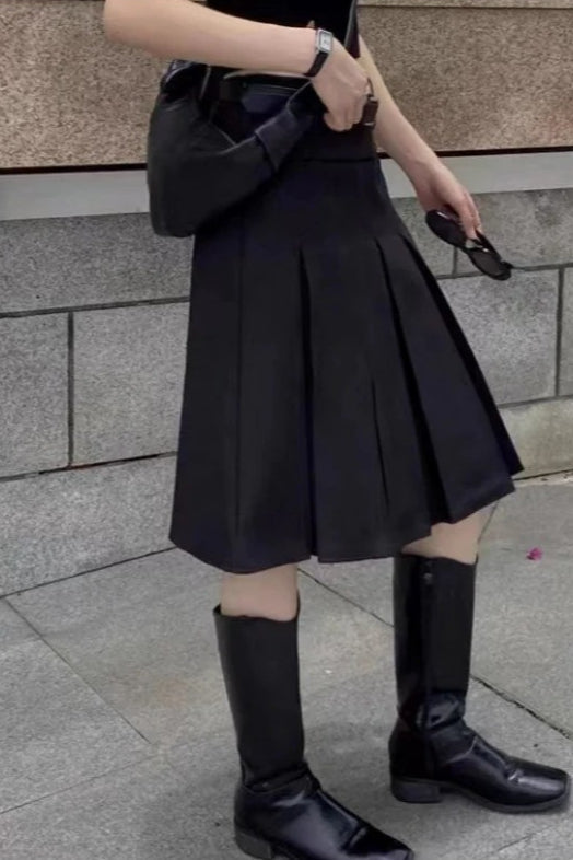 Pleated High Waist A Line Skirt