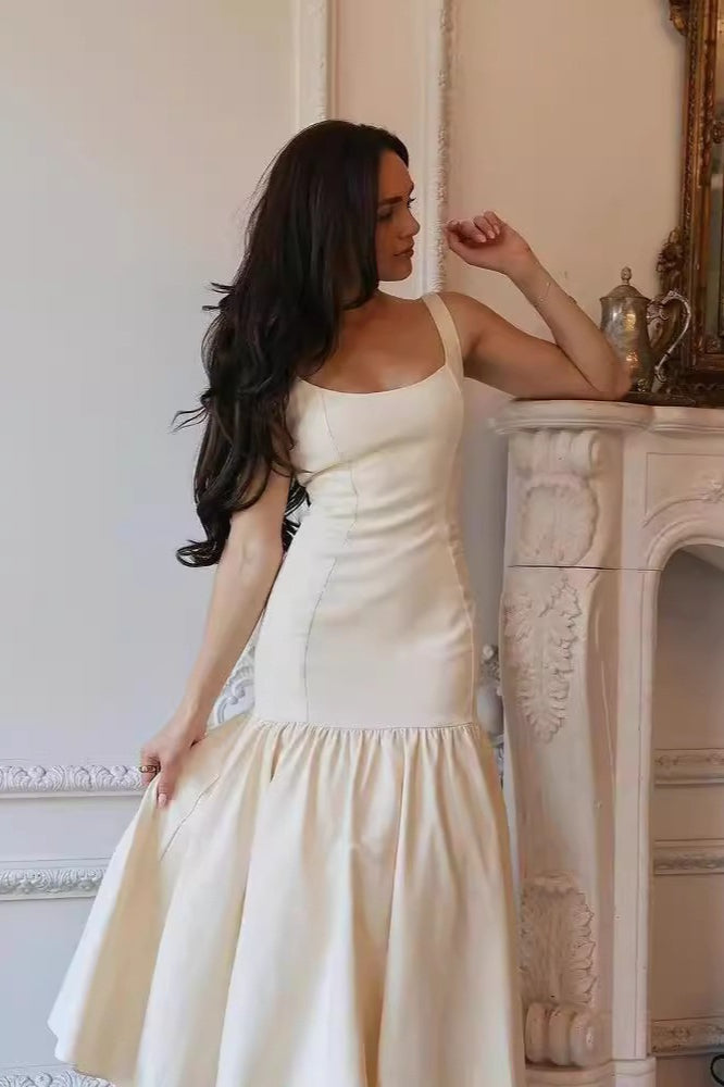 Vintage Sleeveless Square Neck Ruched Cocktail Dress in White - View 4
