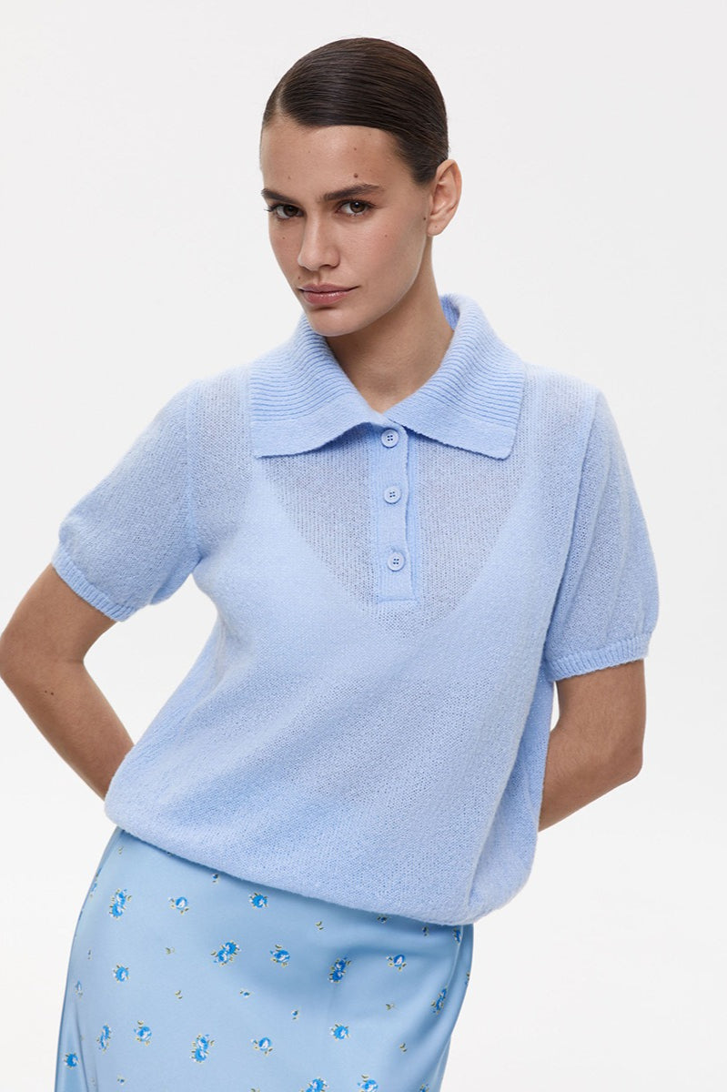 Hollow Out Polo Knit Sweater