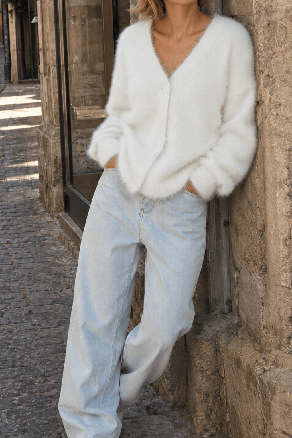 Faux Fur Blend V-Neck Cardigan
