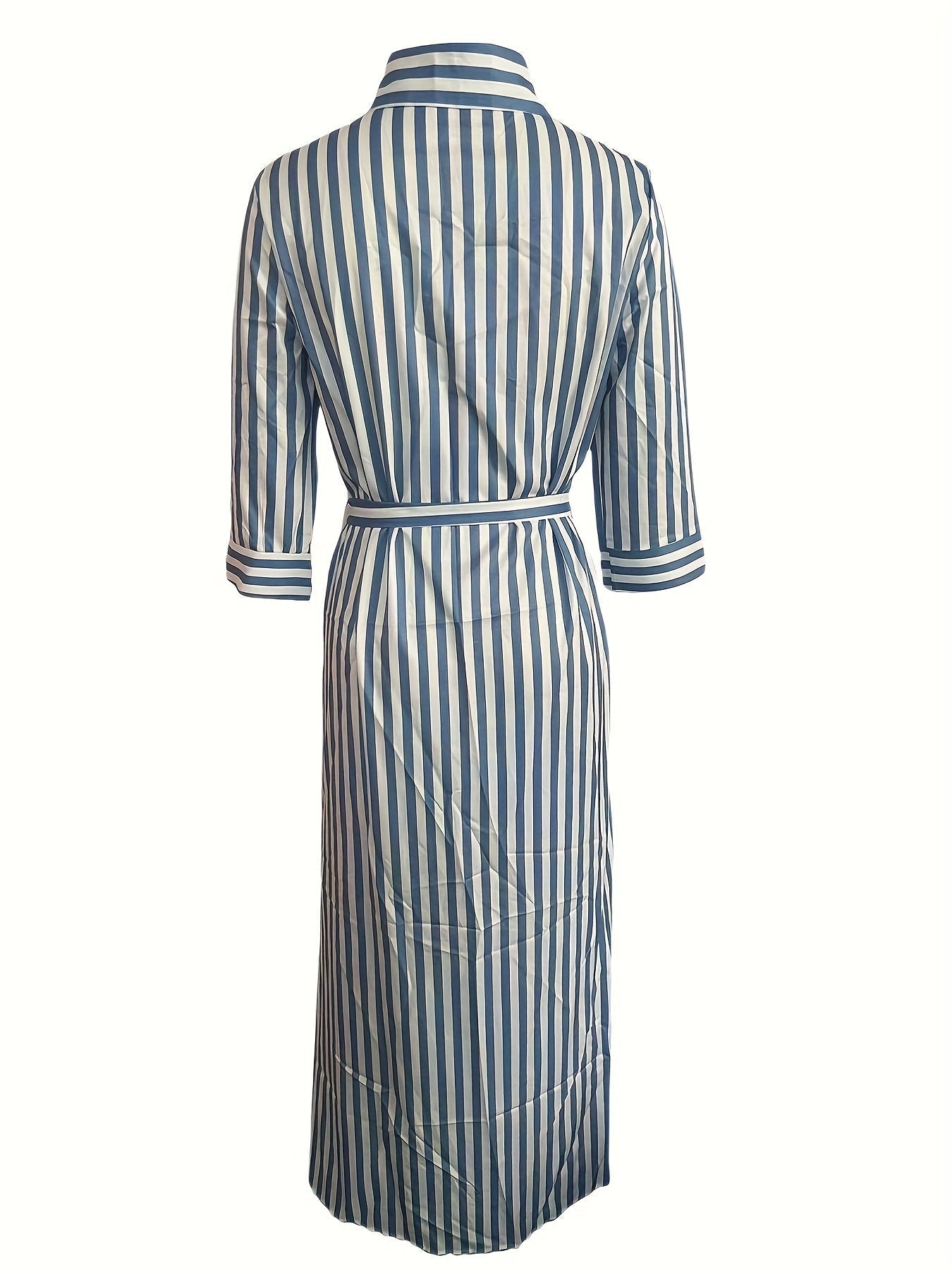 Button Down Tie Waist Long Sleeve Maxi Shirt Dress