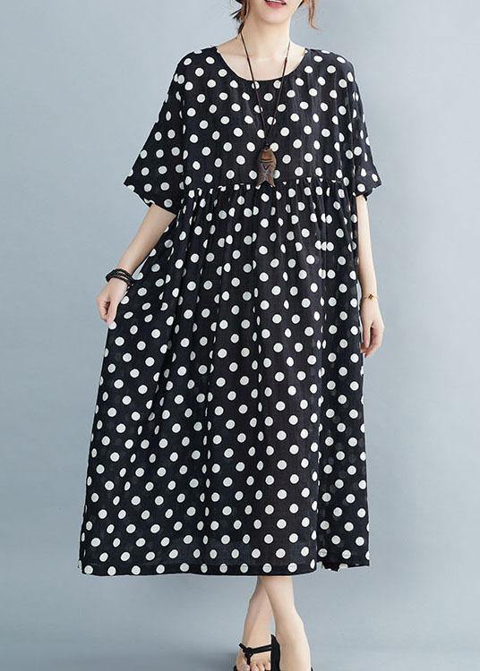 Polka Dot Empire Waist Short Sleeve Loose Maxi Dress