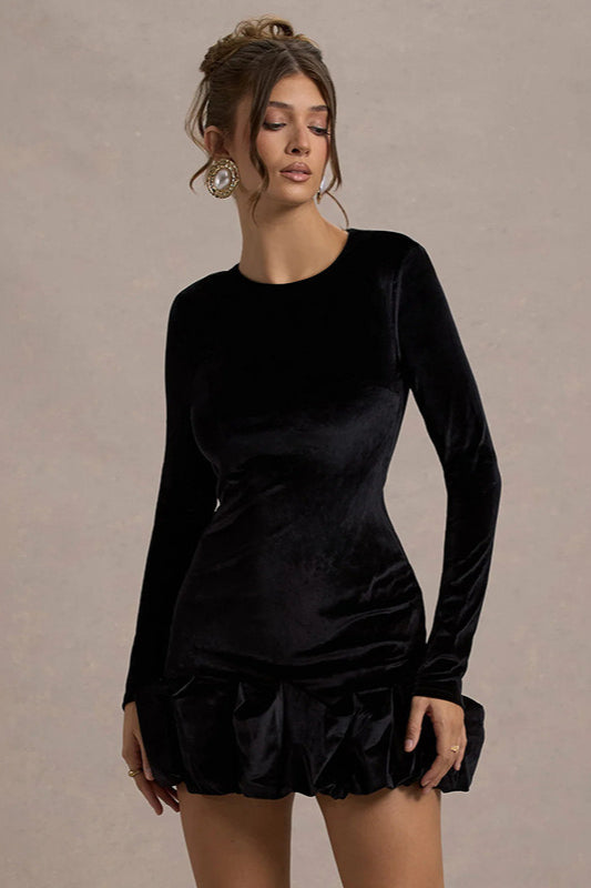 Velvet Crew Neck Ruched Midi Dress 6
