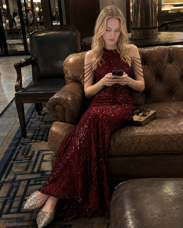 Sequin Halter Mermaid Maxi Party Dress