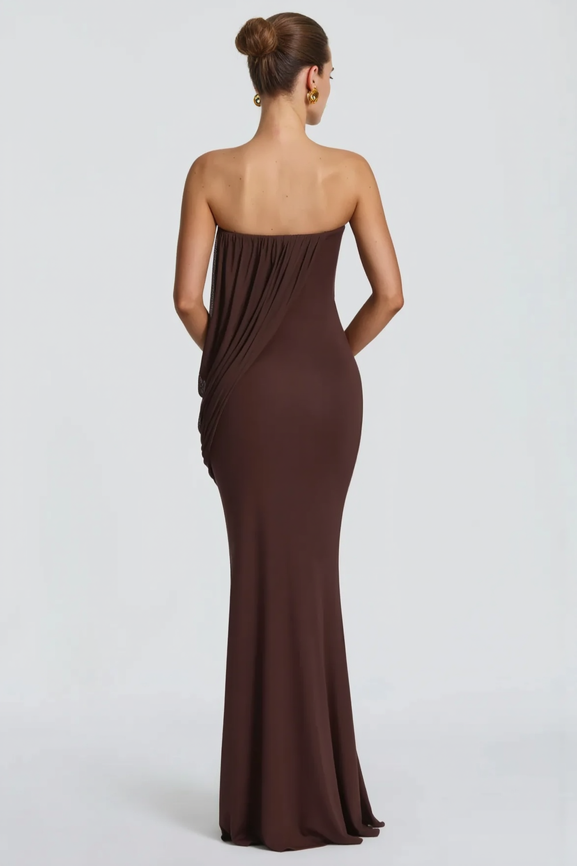 Draped Mesh Tube Irregular Ruche Maxi Slim Bodycon Dress