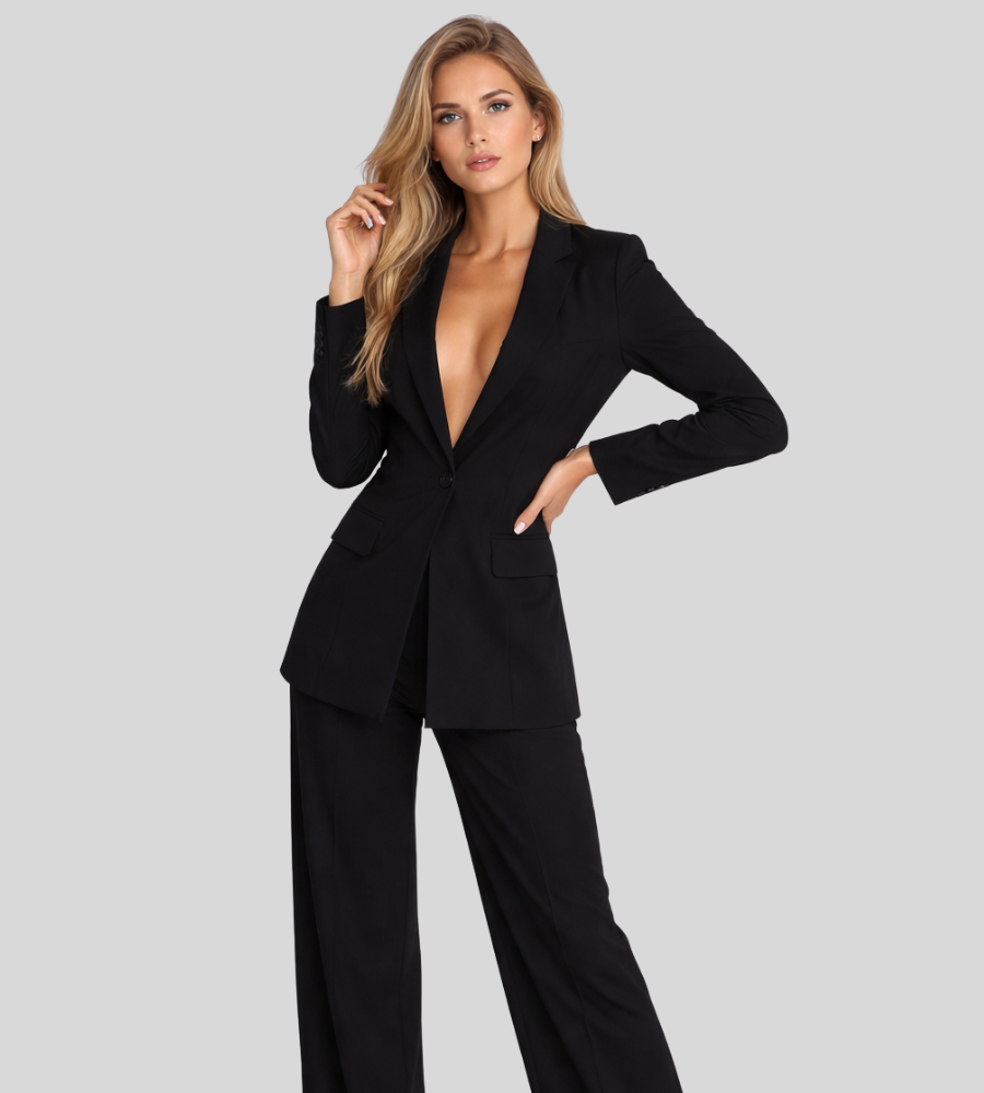 Women's Business Blazer & Wide Leg Pants Suit Set