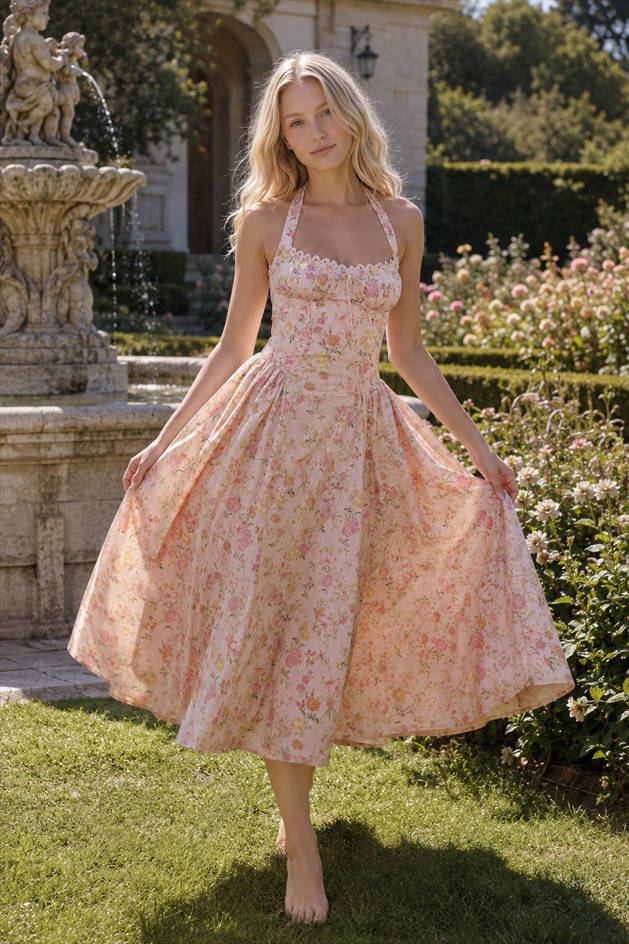 Halter-Neck Floral Dress