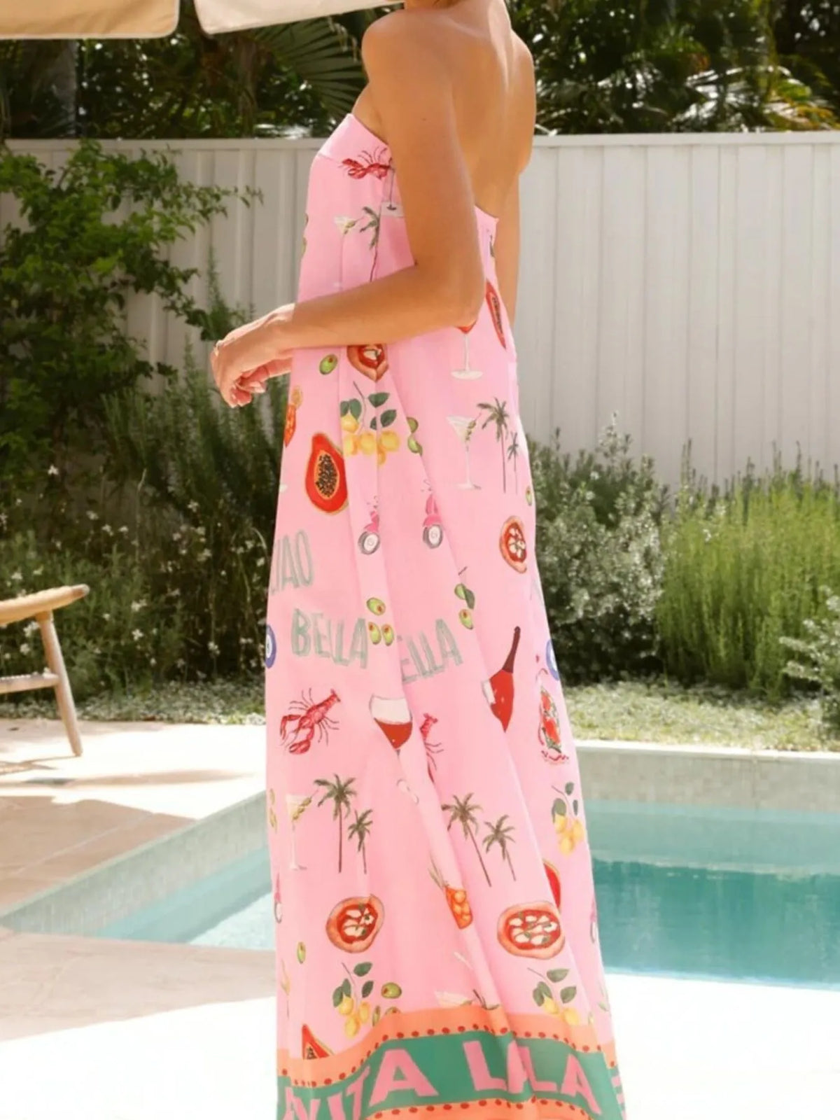 Novelty Print Strapless Border Hem A-Line Maxi Dress 6