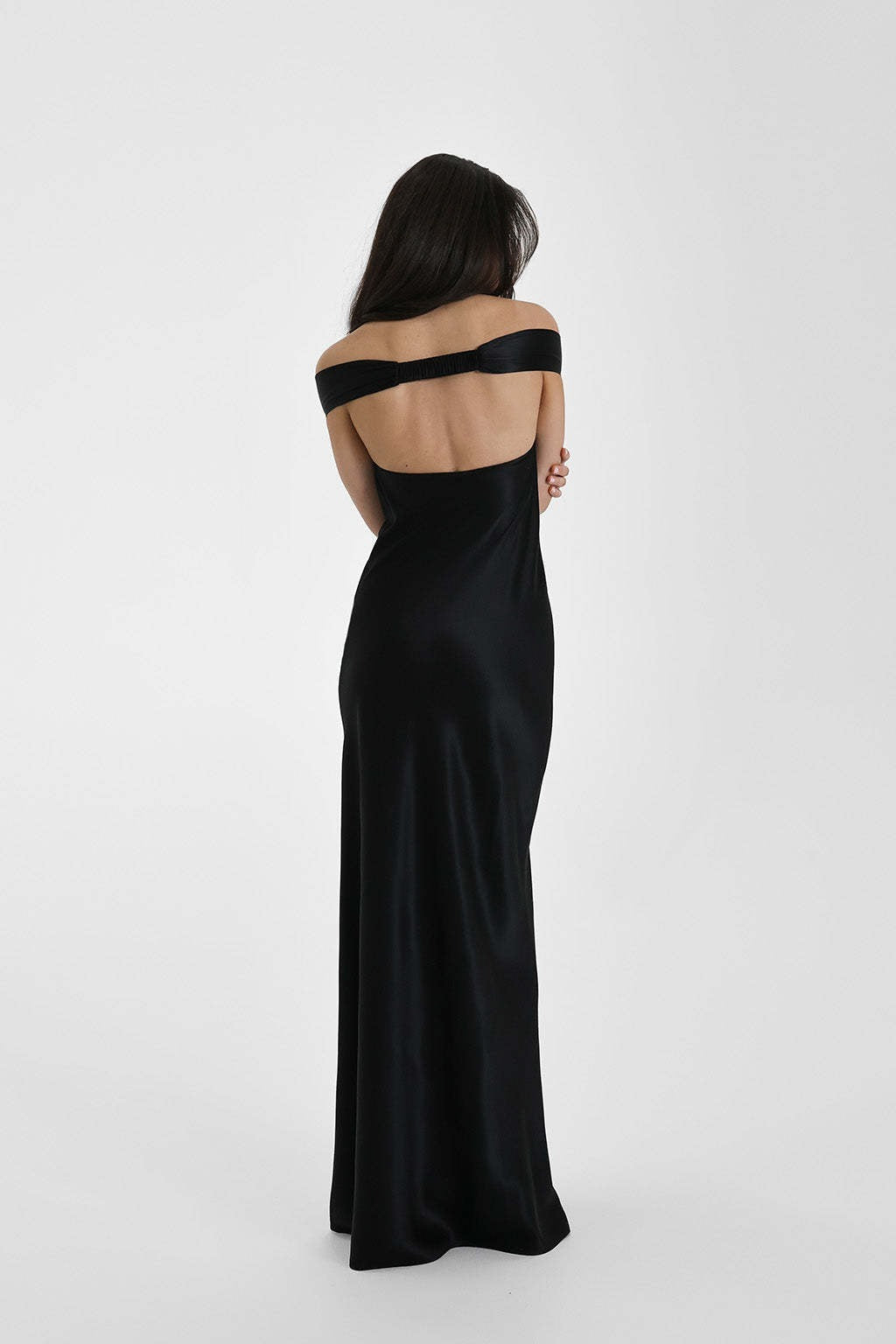 Satin Off Shoulder Sweetheart Slip Maxi Dress