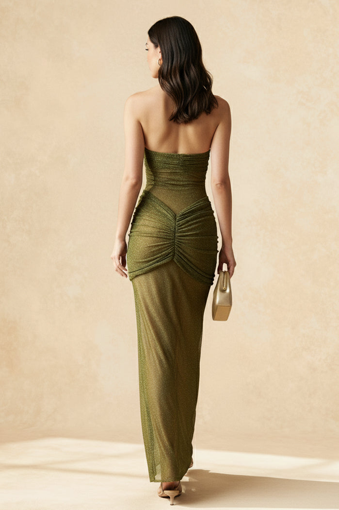 Glitter Strapless Sweetheart Twist Front Mermaid Maxi Gown