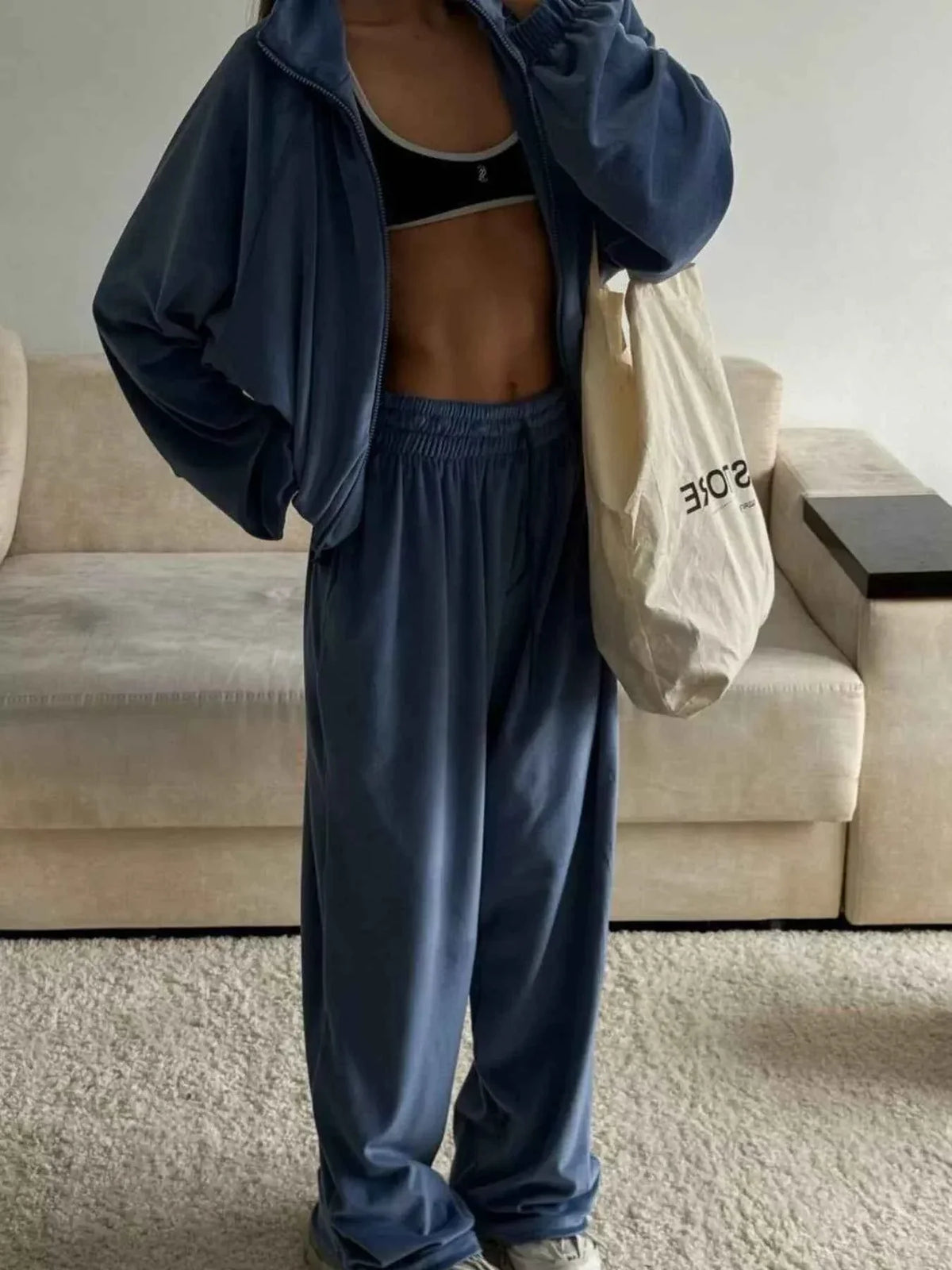 Oversized Zip Front Hoodie and Elastic Cuff Joggers Two Piece Set 2