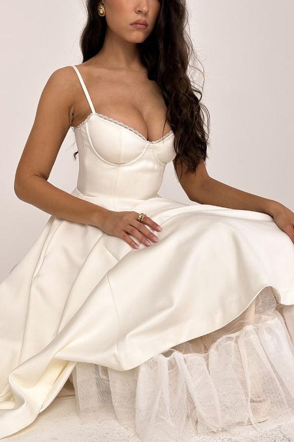 Lorraine Premium Strapless V Neck Sleeveless Tutu Maxi Dress Boutique Edit