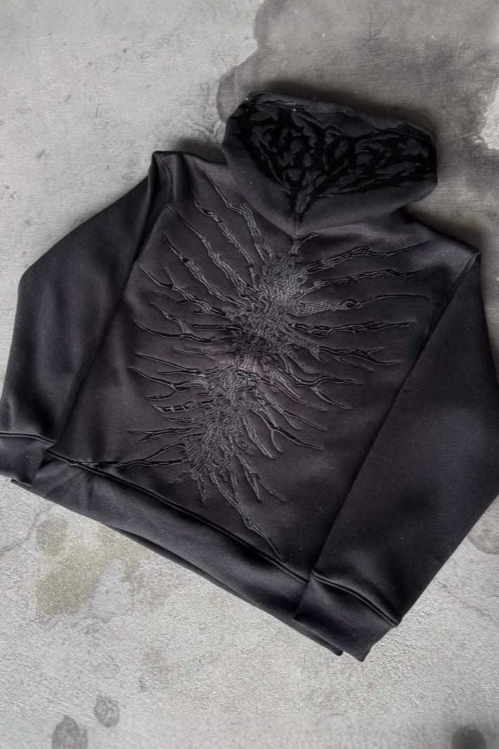 Patchwork Washed Print Zip Hoodie