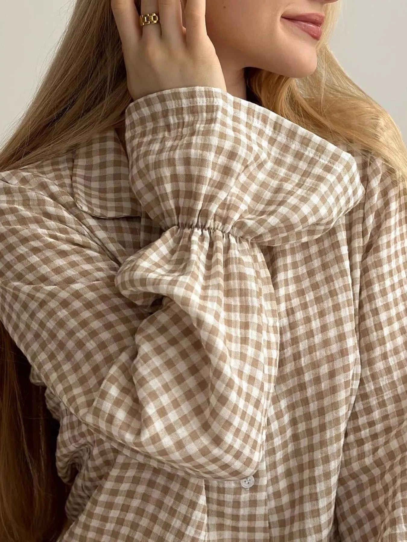Gingham Ruffle-Trim Top and Pants Lounge Set