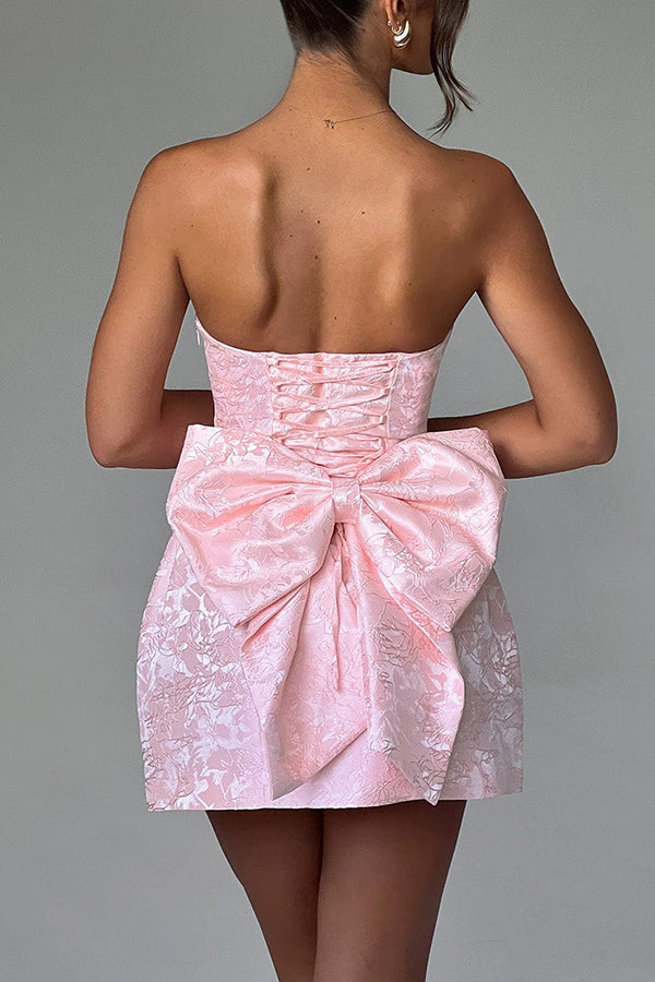 Palace Jacquard Fabric Off Shoulder Backless Lace-up Mini Dress - View 10