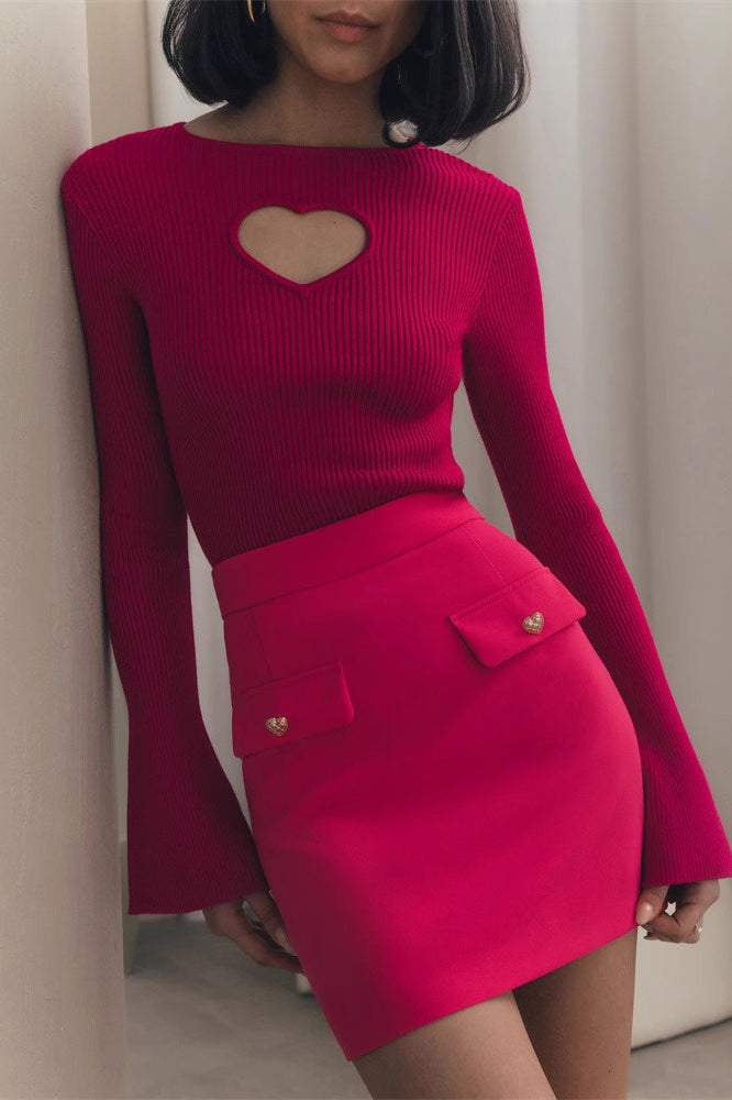 Heart Cutout Tight Knit Sweater