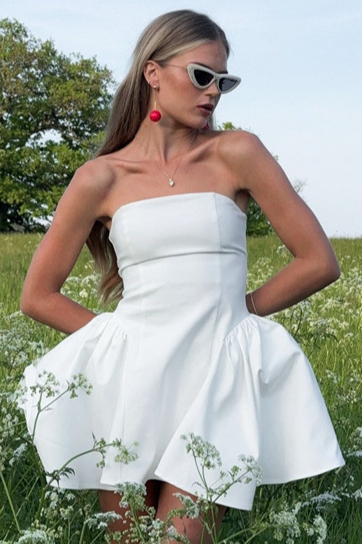 Satin Strapless Corset Fit and Flare Mini Dress