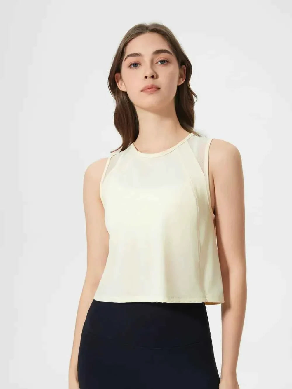 Round Neck Sleeveless Seam Detail Cropped Active Tank Top 29